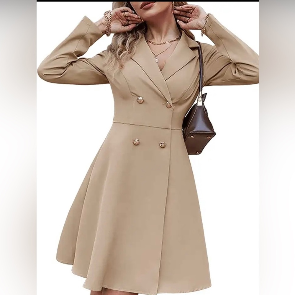 Tan Double Breast Blazer Dress